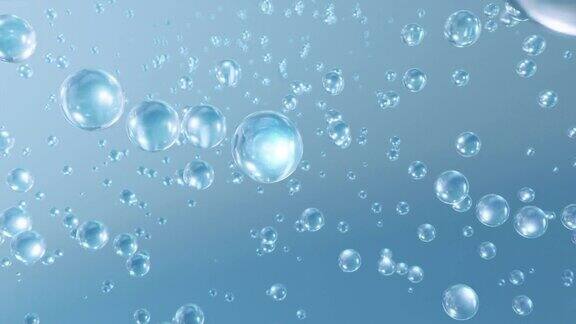 微距镜头的各种气泡在水上升在浅色背景