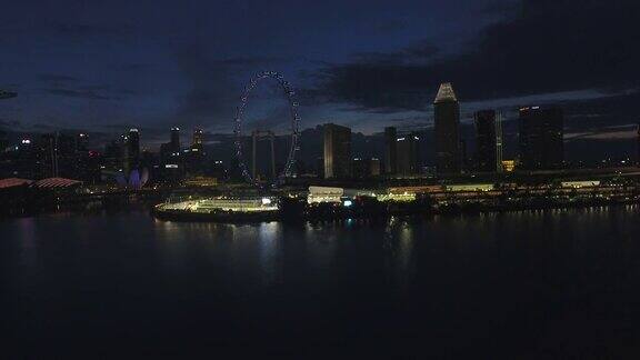 新加坡著名的滨海湾日落鸟瞰图