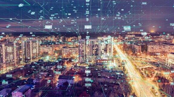 智慧城市与通信网络概念5克物联网物联网电信夜城时光流逝美丽的城市风景