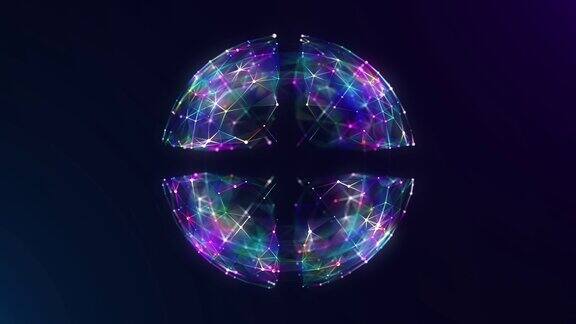 抽象色彩科幻球与粒子和线条技术网络连接世界未来的插图全球数字连接ai三维线框几何球体3d渲染