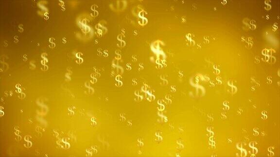 美元货币符号飞翔在黄金背景下的金融货币投资概念三维抽象符号插图