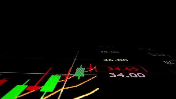 近距离微距拍摄生长股票的运动图形显示在LED屏幕上