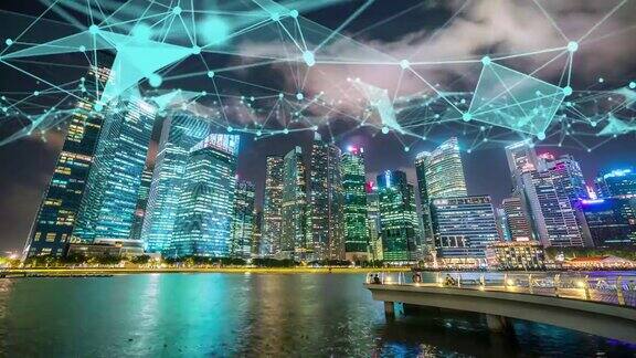富有想象力的视觉智慧数字城市与全球化抽象图形显示连接网络