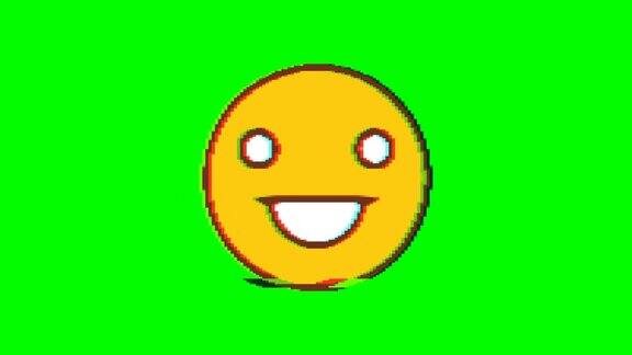 绿色背景上带有故障效果的快乐表情符号Emoji运动图形