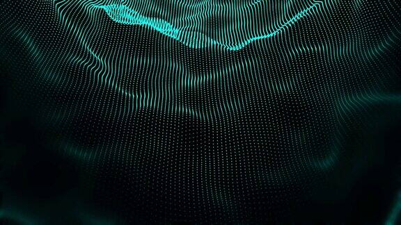青色粒子具有发光粒子的波浪纹理网络或技术数字背景