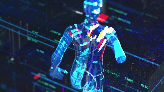 一个人形机器人在区块链4K3D动画
