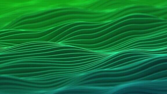 无缝循环抽象线条运动数据流程图未来科技绿色背景波浪流动图案三维演示