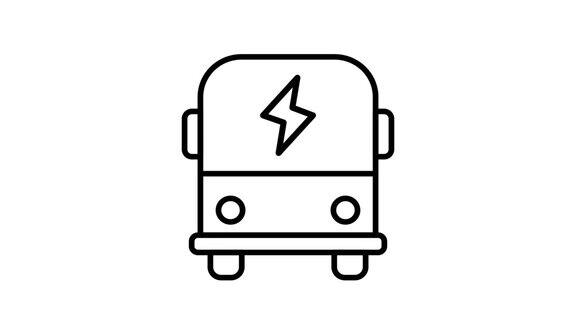 电动公交车绿色能源透明背景线图标动画