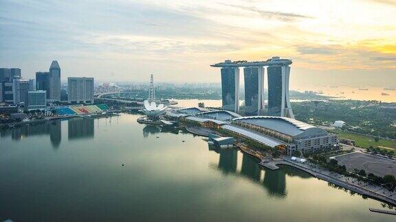 从晚上到白天的时间流逝视频在新加坡城市滨海湾的看法新加坡