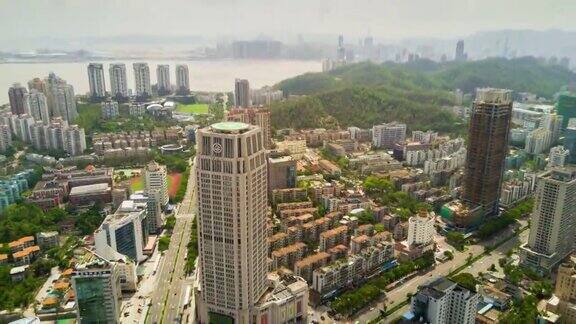 中国晴天珠海市景市中心航拍全景4k时间推移