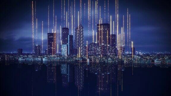 智能人工智能控制的现代城市发光的无线数据