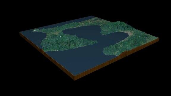Mutsu湾地形地图3D渲染360度循环动画