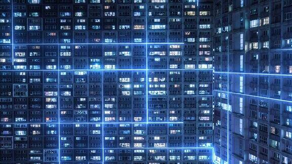 住宅建筑夜间的TD鸟瞰图