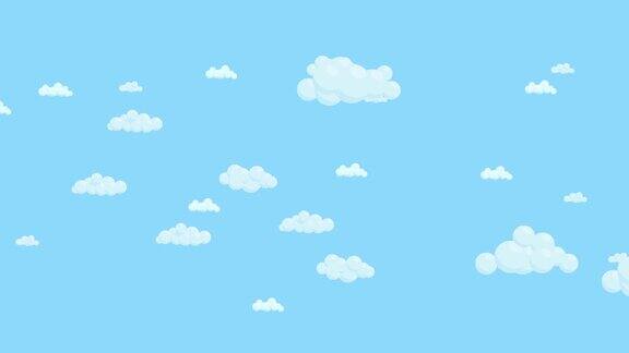 蓝天上满是从左到右移动的云卡通天空背景平面动画