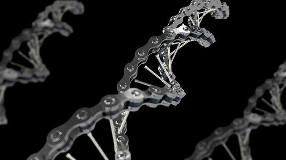金属DNA链在屏幕上旋转未来的DNA概念机器人创造
