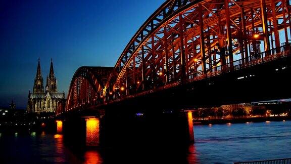 德国科隆大教堂和桥时光流逝日落