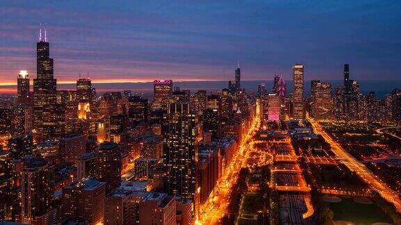 芝加哥-白天到夜晚的时间流逝