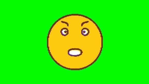 绿色背景上带有故障效果的愤怒表情符号Emoji运动图形