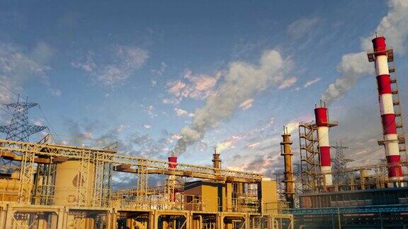 汽油或热力发电厂-大规模工业设施虚构的-循环视频