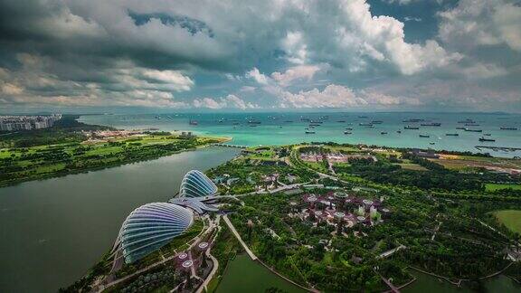 阳光明媚的一天著名的新加坡屋顶俯瞰花园4k时间的推移