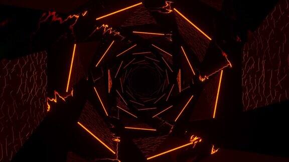 非常暗和橙色隧道与非常明亮的光循环动画