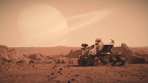 美国宇航局火星发现漫游者穿越火星表面向土星行进火星表面的红色泥土先进技术太空探索旅行殖民概念人类的重要时刻