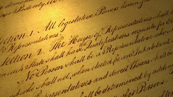 聚焦美国宪法文本部分的高分辨率视频