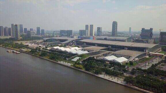 广州会展中心珠江江边白天时间航拍4k中国全景图