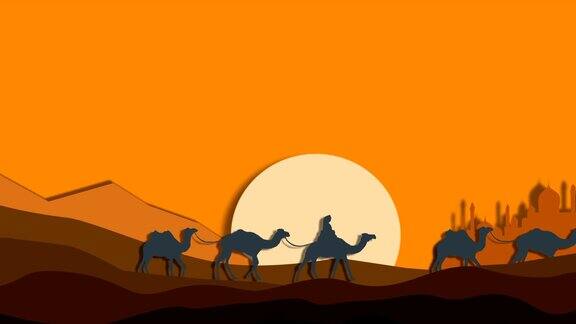 骆驼商队在沙漠中动画