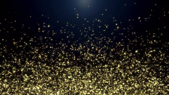 闪亮的金色颗粒漂浮在黑色的背景上