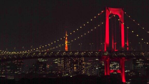 彩虹桥夜景亮红色东京警报