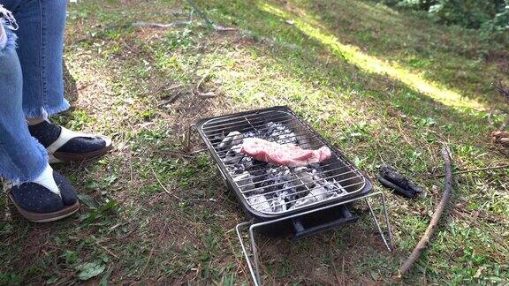 烤猪肉牛排户外露营活动