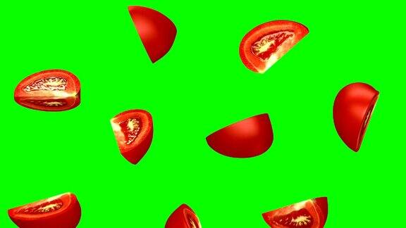 西红柿落在绿色屏幕上无缝循环CG