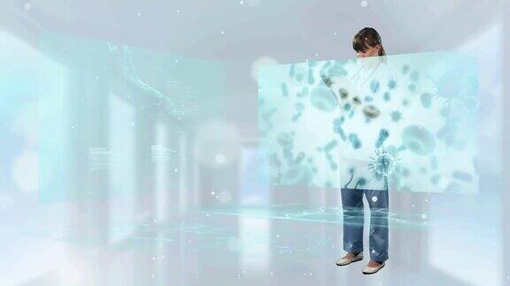 动画屏幕与数据处理的女性医生