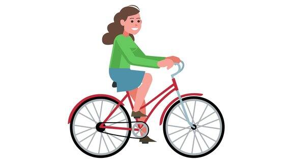 卡通女孩骑自行环行车循环动漫