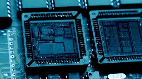 微芯片芯片处理器内部结构的闪光