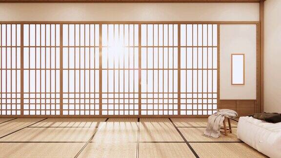日本风格的现代禅宗客厅三维渲染