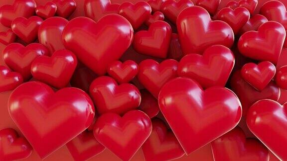 红色闪亮的心心跳背景4k无缝视频2月14日情人节特殊的节日概念
