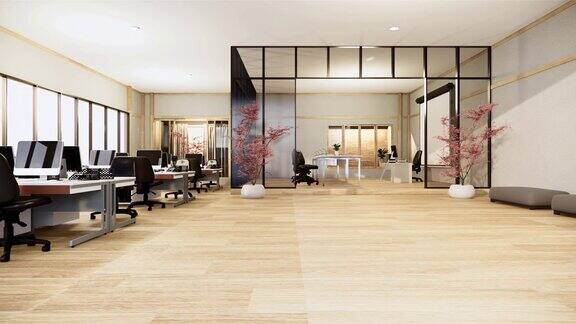 办公商务-美观的日式会议室及会议桌现代风格三维渲染