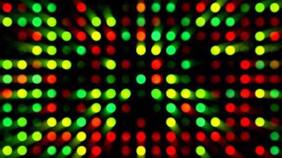 红色绿色和黄色音乐视频背景|闪亮的多色网格点与随机生成效果在黑色背景