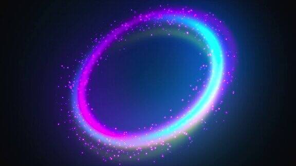 由彩虹线和彩色发光粒子构成的环形3d渲染电脑生成的魔术背景