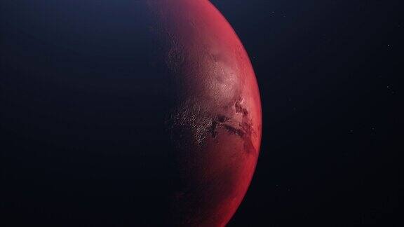 从太空到火星的3D动画太空中红色星球火星的自转空间和行星