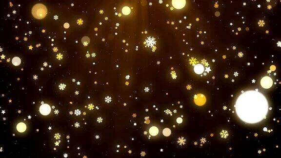 金色的圣诞雪花星星和灯光背景环