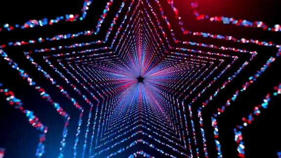 星形隧道与许多发光的圆形粒子在空间计算机生成抽象背景3D渲染