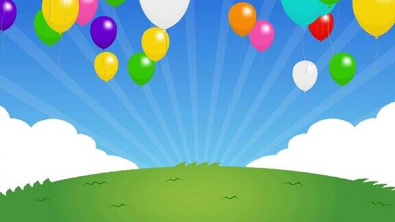 蓝天和许多气球插图动画(4K)