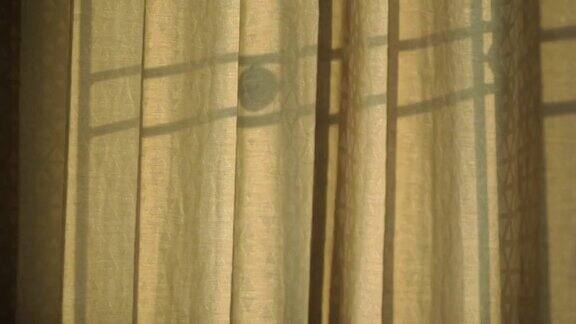 晃动的窗帘与阳光和窗框的阴影