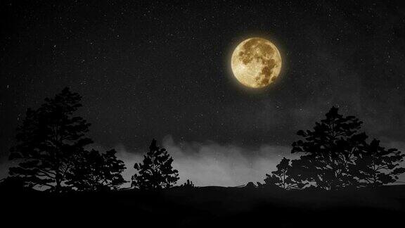 满月和朦胧夜4K视频