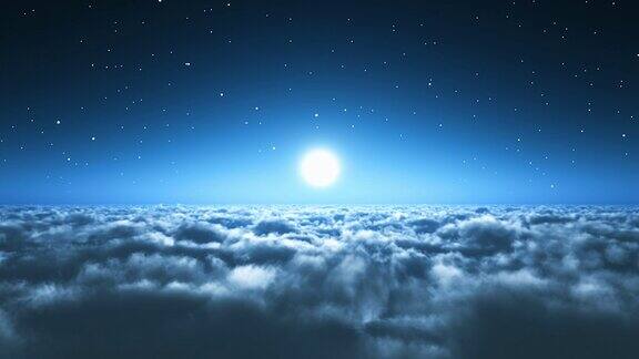 夜间飞行在云层之上