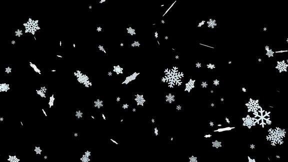 大雪花飘落旋转冬季降雪圣诞快乐新年快乐循环3d动画与阿尔法磨光