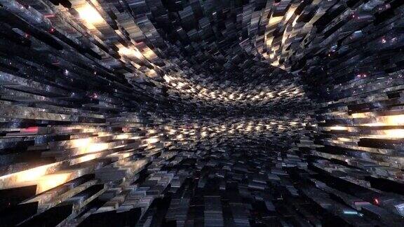 抽象的循环三维未来超空间扭曲能量隧道穿越时空涡环的背景4K3D渲染科幻星际穿越虫洞在网络